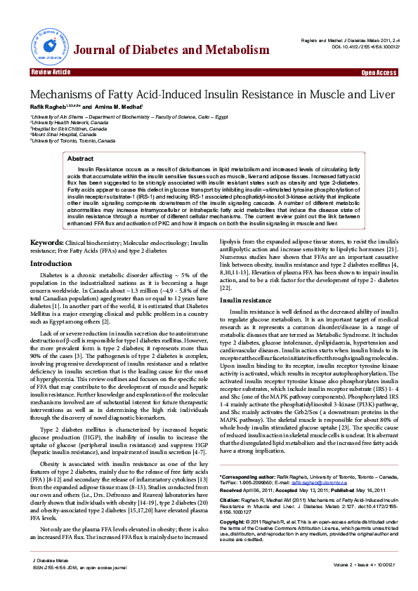 (PDF) Mechanisms of Fatty Acid-Induced Insulin Resistance in Muscle and ...