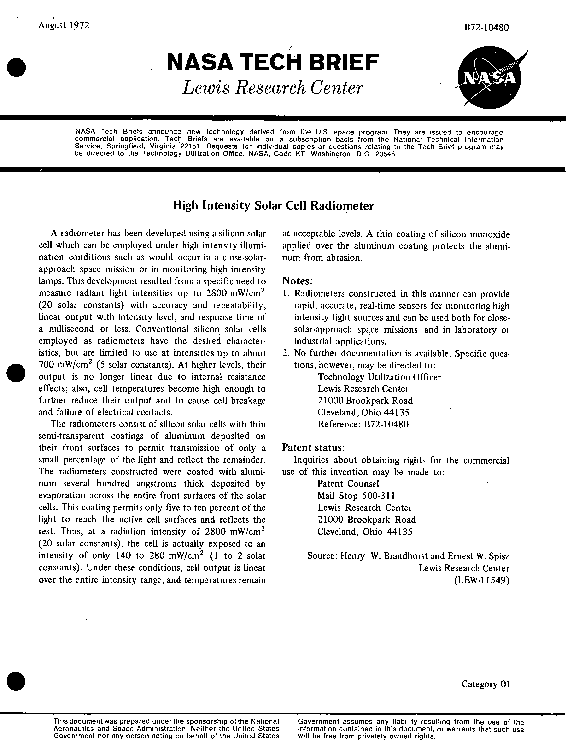 (PDF) High intensity solar cell radiometer