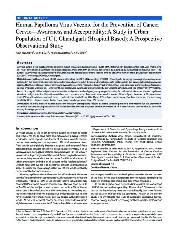 (PDF) Human Papilloma Virus Vaccine for the Prevention of Cancer Cervix ...