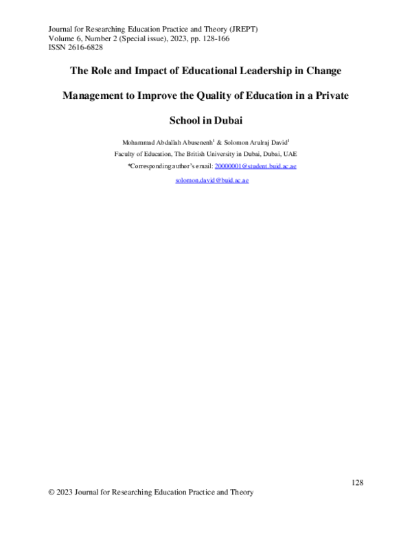 (PDF) The Role and Impact of Educational Leadership in Change ...