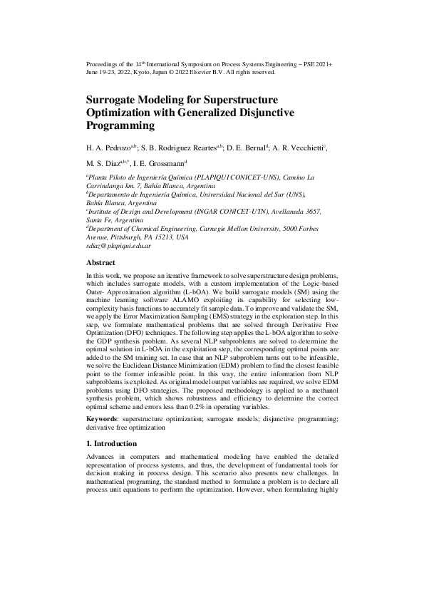 (PDF) Surrogate Modeling for Superstructure Optimization with ...