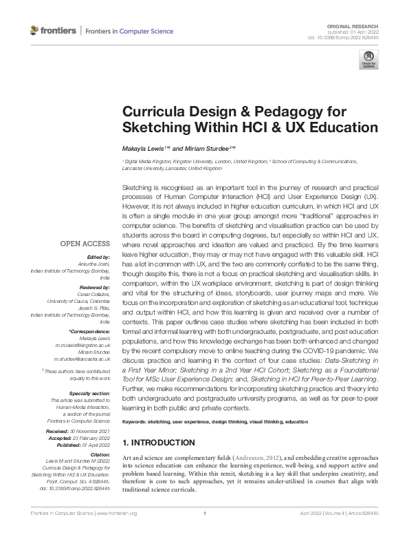 (PDF) Curricula Design & Pedagogy for Sketching Within HCI & UX Education