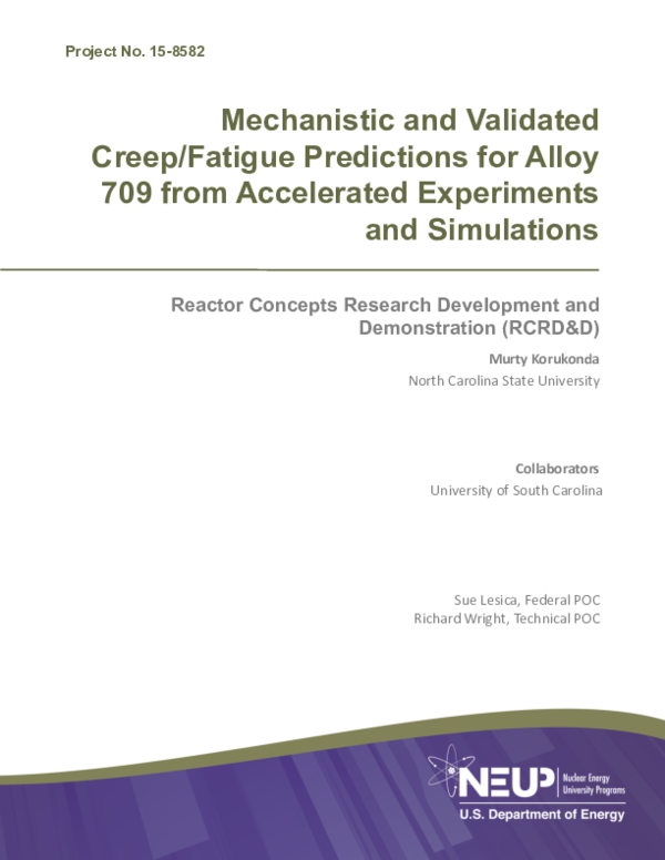 (PDF) Mechanistic and Validated Creep/Fatigue Predictions for Alloy 709 ...
