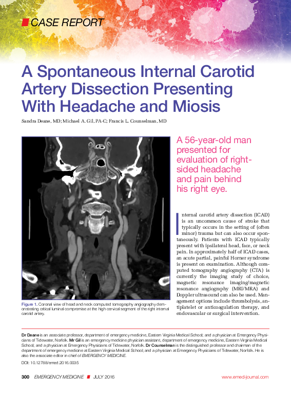 (PDF) A Spontaneous Internal Carotid Artery Dissection Presenting With ...