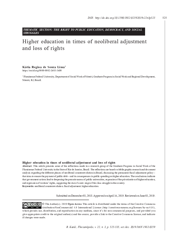 (PDF) Higher education in times of neoliberal adjustment and loss of rights