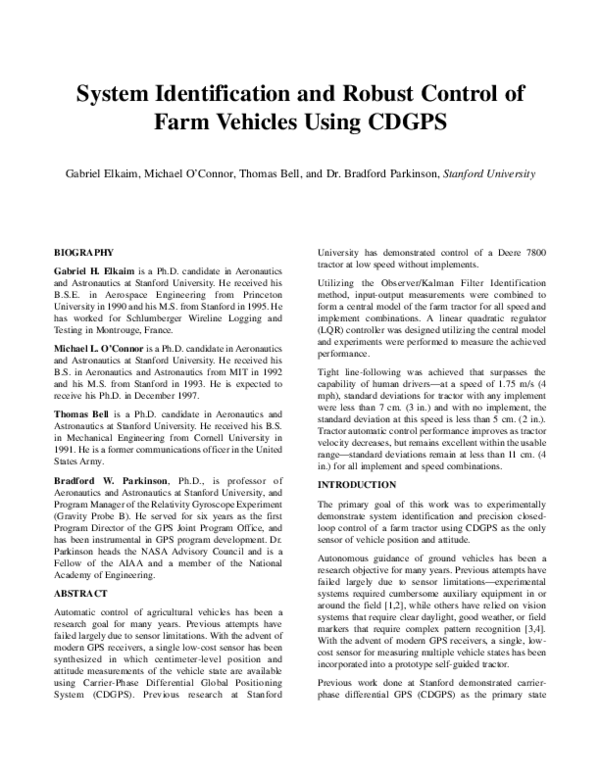 (PDF) System Identification and Robust Control of a Farm Vehicle using ...