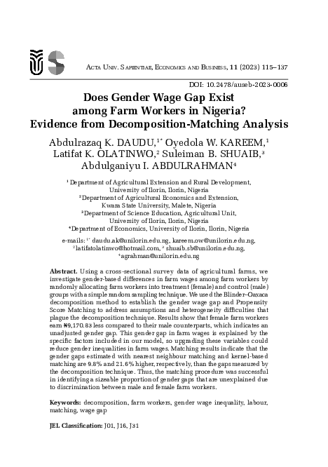 (PDF) Does Gender Wage Gap Exist among Farm Workers in Nigeria ...