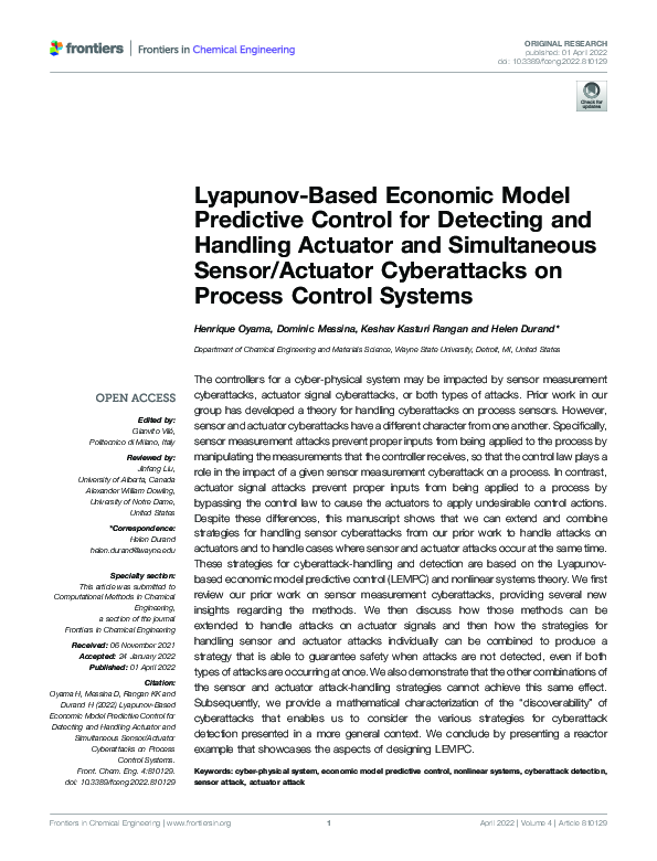 (PDF) Lyapunov-Based Economic Model Predictive Control for Detecting ...