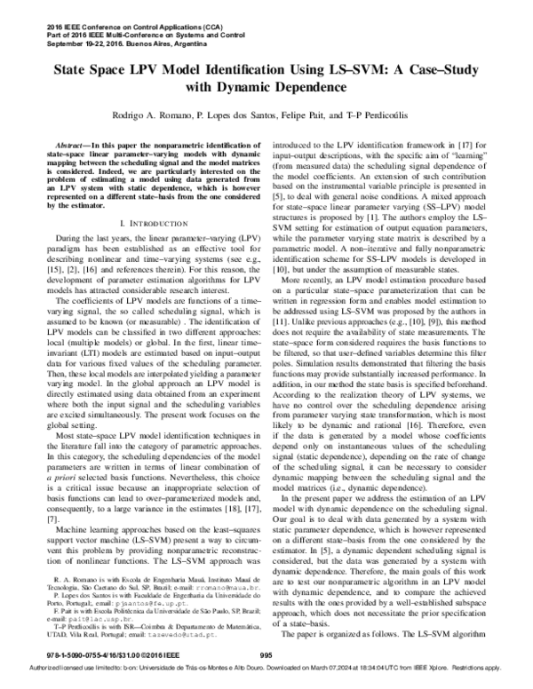(PDF) State space LPV model identification using LS-SVM: A case-study ...