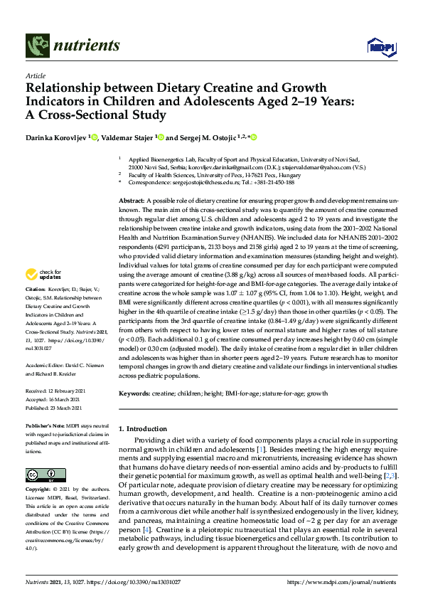 (PDF) Relationship between Dietary Creatine and Growth Indicators in ...