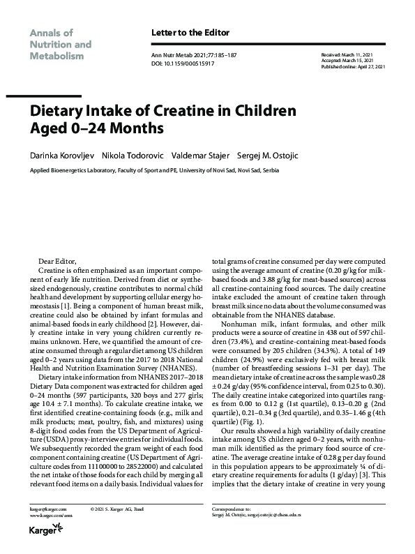 (PDF) Dietary Intake of Creatine in Children Aged 0–24 Months
