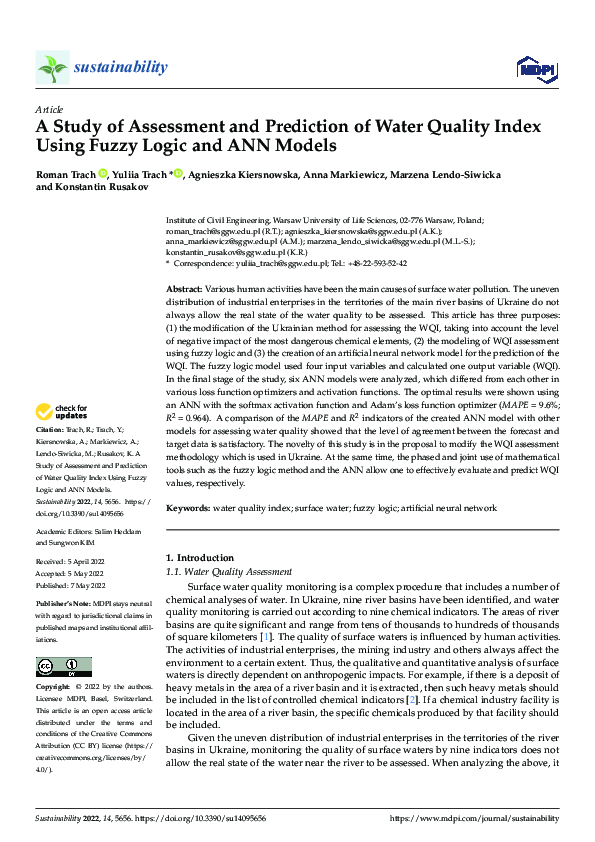(PDF) A Study of Assessment and Prediction of Water Quality Index Using ...