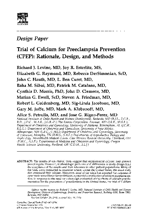 (PDF) Trial of calcium for preeclampsia prevention (CPEP): Rationale ...