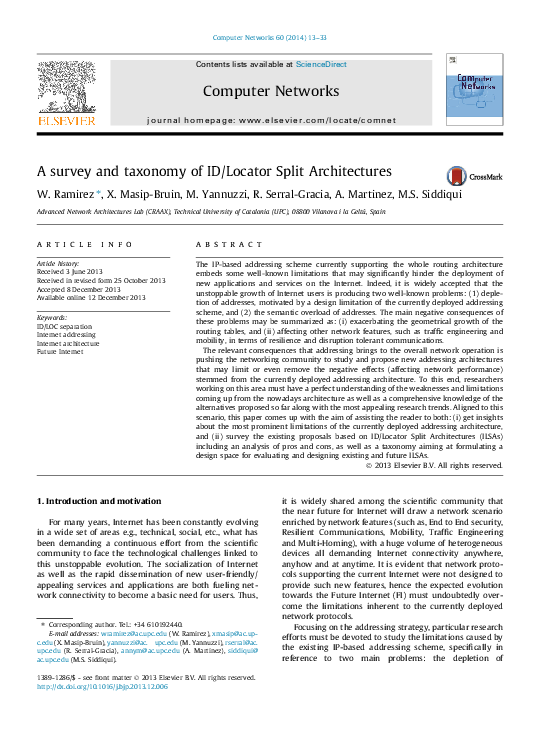 (PDF) A survey and taxonomy of ID/Locator Split Architectures