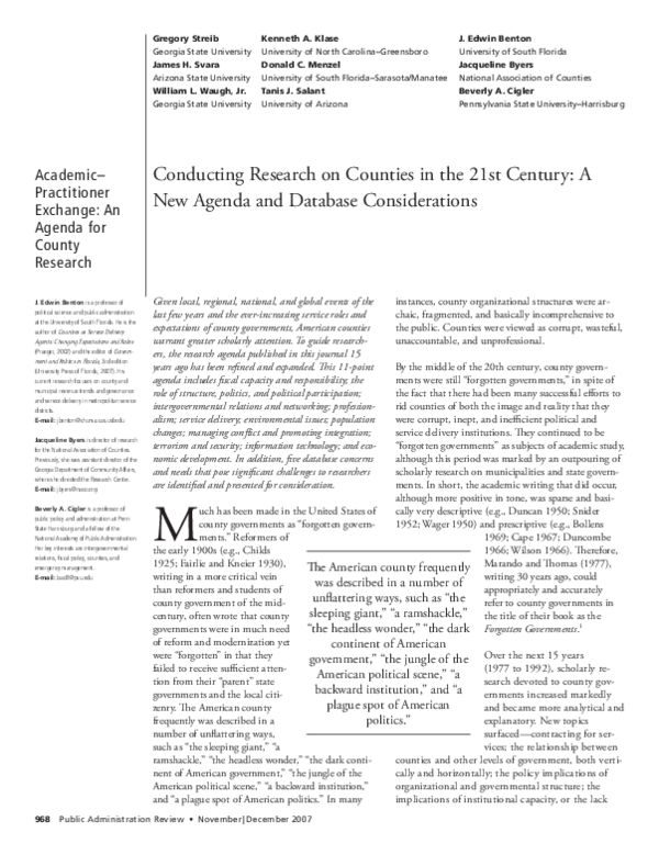 (PDF) Conducting Research on Counties in the 21st Century: A New Agenda ...