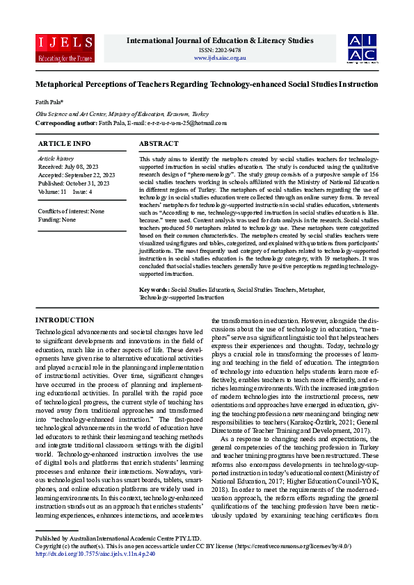 (PDF) Metaphorical Perceptions of Teachers Regarding Technology ...