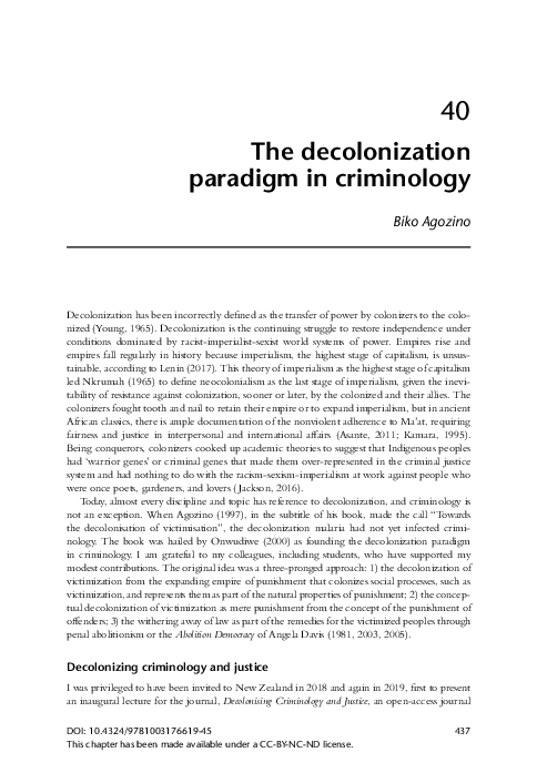 (PDF) The decolonization paradigm in criminology