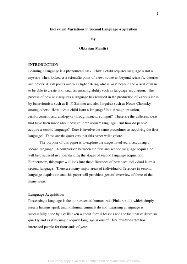 (PDF) Individual Variations in Second Language Acquisition