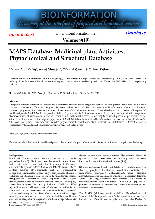 (PDF) MAPS Database: Medicinal plant Activities, Phytochemical and ...