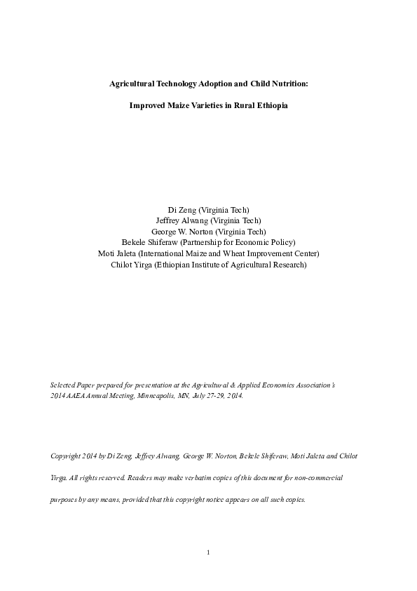 (PDF) Agricultural Technology Adoption and Child Nutrition: Improved ...