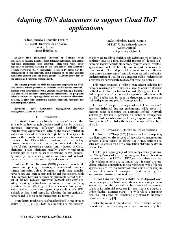 (PDF) Adapting SDN datacenters to support Cloud IIoT applications
