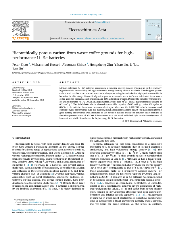 (PDF) Hierarchically porous carbon from waste coffee grounds for high ...