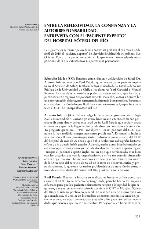 Entre la reflexividad, la confianza y la autorresponsabilidad: entrevista con el ‘Paciente experto ’ del Hospital Sótero del Río