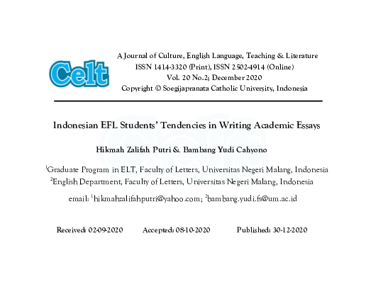 (PDF) Indonesian EFL Students’ Tendencies in Writing Academic Essays