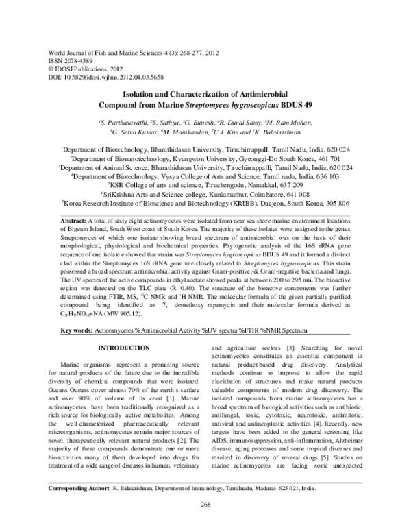 (PDF) Isolation and Characterization of Antimicrobial Substance from ...