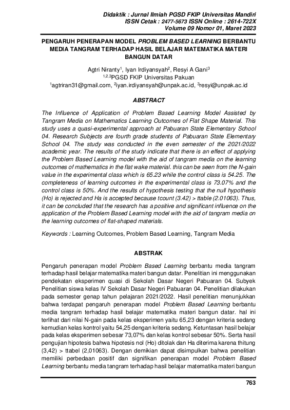 (PDF) Pengaruh Penerapan Model Problem Based Learning Berbantu Media ...