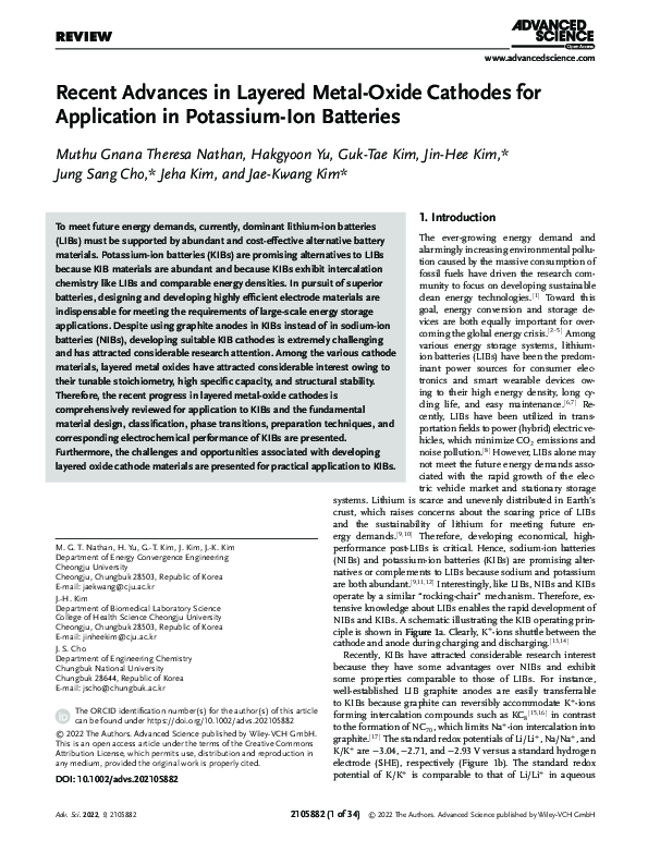 (PDF) Recent Advances in Layered Metal‐Oxide Cathodes for Application ...