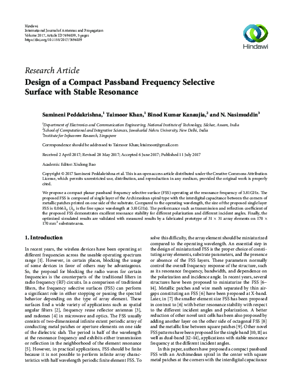 (PDF) Design of a Compact Passband Frequency Selective Surface with ...