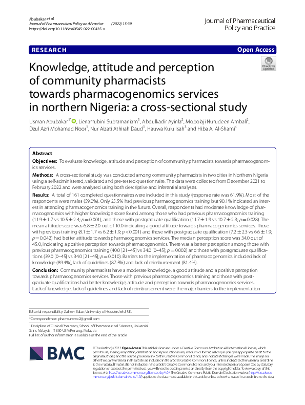 (PDF) Knowledge, attitude and perception of community pharmacists ...