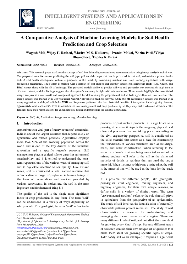 (PDF) A Comparative Analysis of Machine Learning Models for Soil Health ...