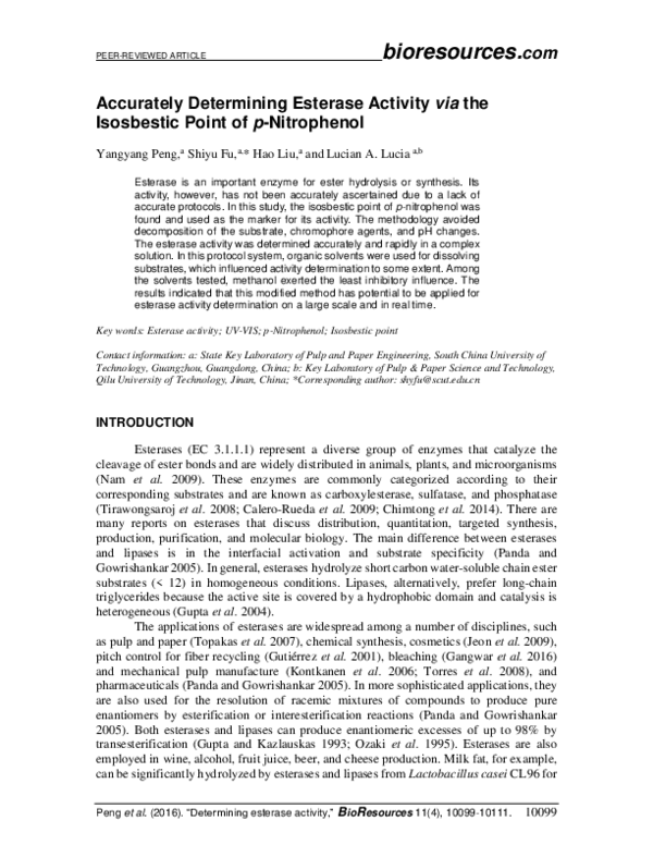 (PDF) Accurately Determining Esterase Activity via the Isosbestic Point ...