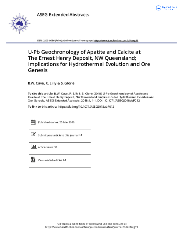 (PDF) U-Pb Geochronology of Apatite and Calcite at The Ernest Henry ...