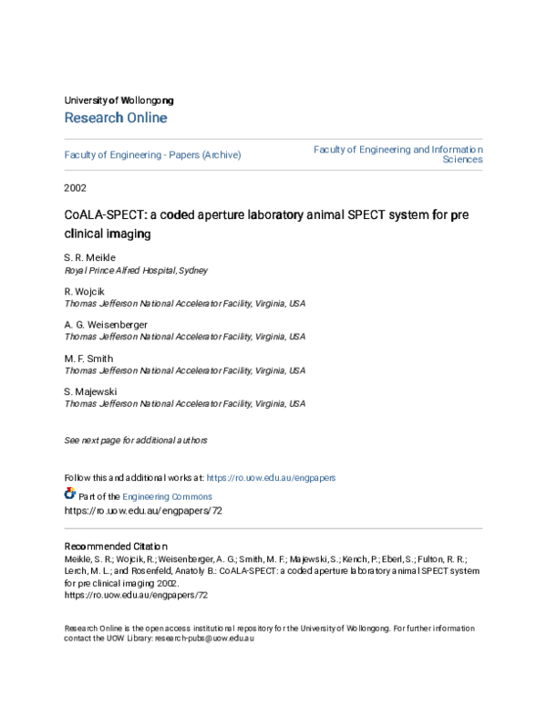 (PDF) CoALA-SPECT: a coded aperture laboratory animal SPECT system for ...