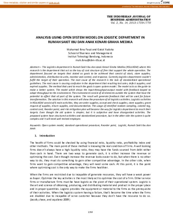 (PDF) Analysis Using Open System Model on Logistic Department in Rumah ...