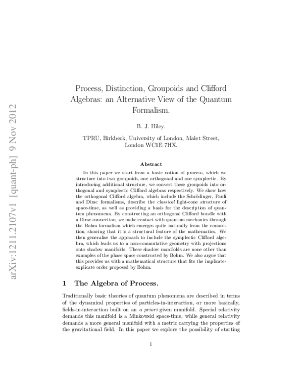 (PDF) Process, Distinction, Groupoids and Clifford Algebras: an ...