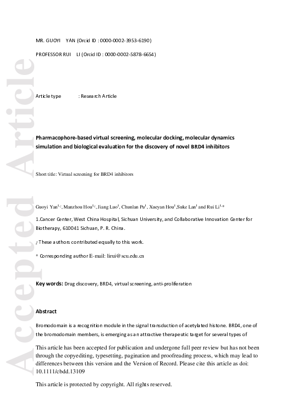 (PDF) Pharmacophore based virtual screening, molecular docking ...