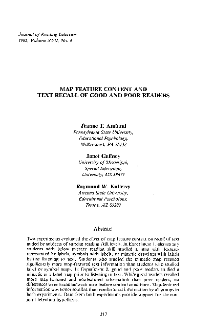 (PDF) Map Feature Content and Text Recall of Good and Poor Readers