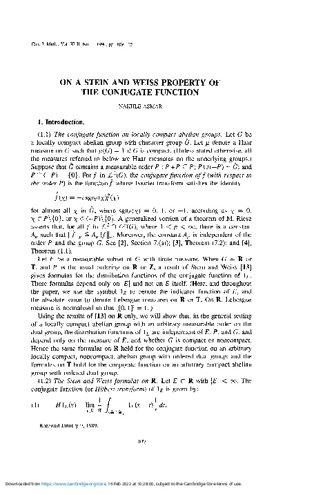 (PDF) On a Stein And Weiss Property of the Conjugate Function