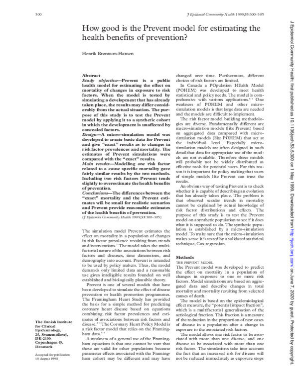 (PDF) How good is the Prevent model for estimating the health benefits ...