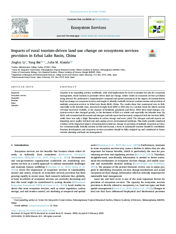 (PDF) Impacts of rural tourism-driven land use change on ecosystems ...
