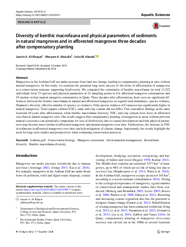 (PDF) Diversity of benthic macrofauna and physical parameters of ...