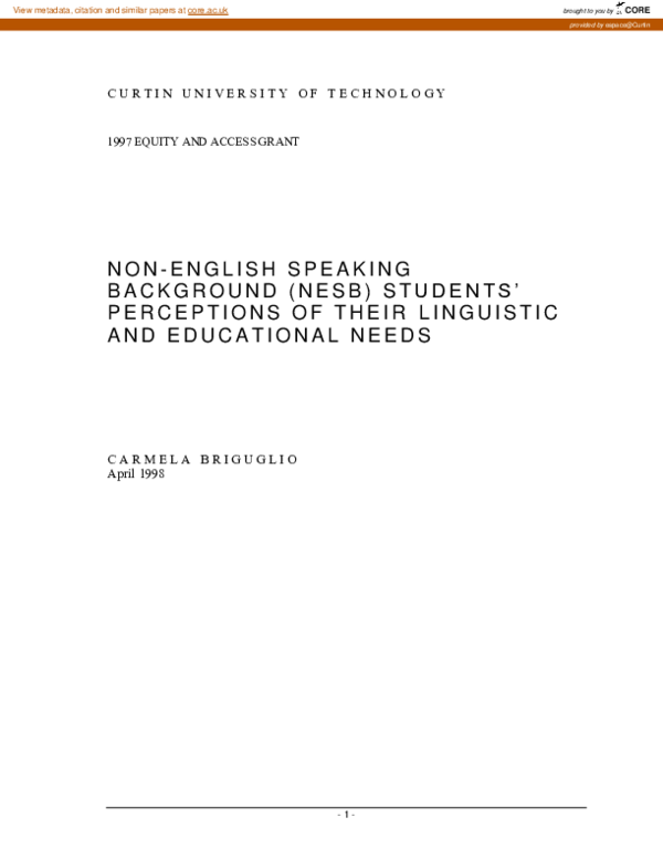 (PDF) NonEnglish Speaking Background (NESB) Students’ Perceptions of their Linguistic and