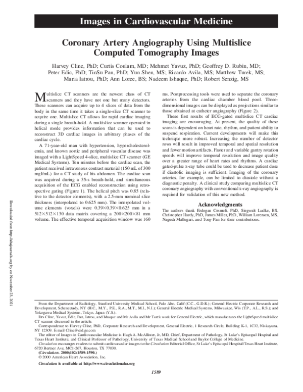 (PDF) Coronary Artery Angiography Using Multislice Computed Tomography ...