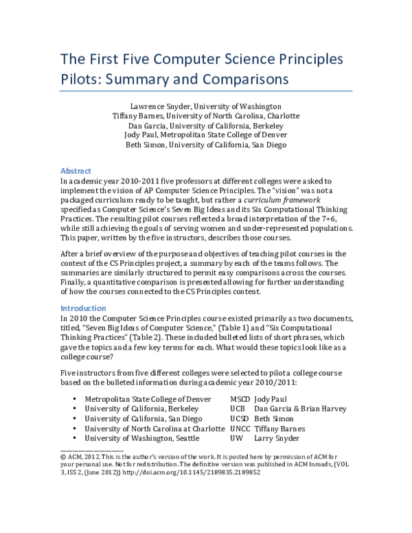 (PDF) The first five computer science principles pilots | DANNY GARCIA ...