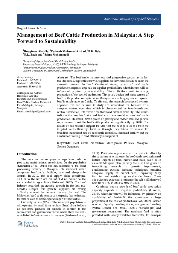 (PDF) Management of Beef Cattle Production in Malaysia: A Step Forward ...