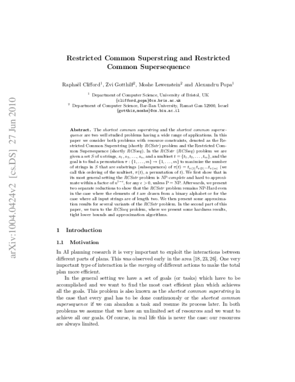 (PDF) Restricted Common Superstring and Restricted Common Supersequence